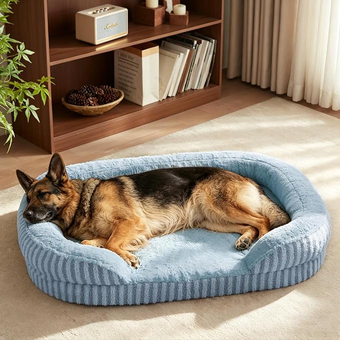 MIXJOY Orthopedic Dog Beds Large Sized Dog,Extra Large Washable Dog Bed Waterproof Oval Dogs Bed with Removable Cover,Egg-Crate Foam Big Pet Bed Couch with Bolster,Non-Slip Bottom,XXL 48"X35",Blue by MIXJOY