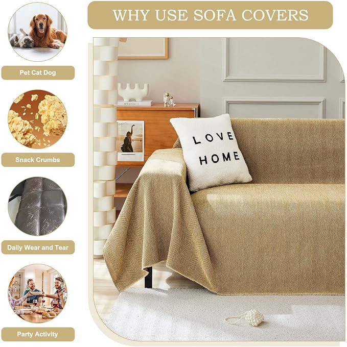 STACYPIK Yellow Sofa Cover for Dogs, Chenille Non-Slip Couch Cover for Pets, Washable Loveseat Cover for Sectional, Soft Jacquard Furniture Protector for 3 Cushion Couch, Couch Throw Blanket-91X150IN - Image 5