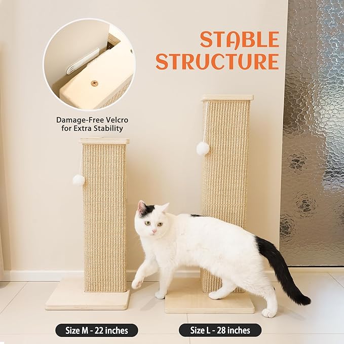 PETKARAY Couch Corner Cat Scratcher, 22'' Corner Scratching Post Cat Wall Scratcher, Sisal Scratch Pad for Sofa, Wall Furniture Protector with Toy Ball - Image 6