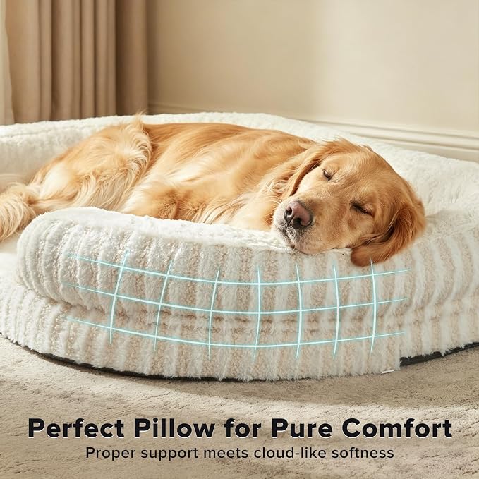 MIXJOY Orthopedic Dog Beds Medium Sized Dog,Medium Waterproof Oval Dog Bed with Removable Washable Cover,Egg-Crate Foam Big Pet Bed Couch Sofa with Bolster Sides,Non-Slip Bottom,M 28"X23",White - Image 3