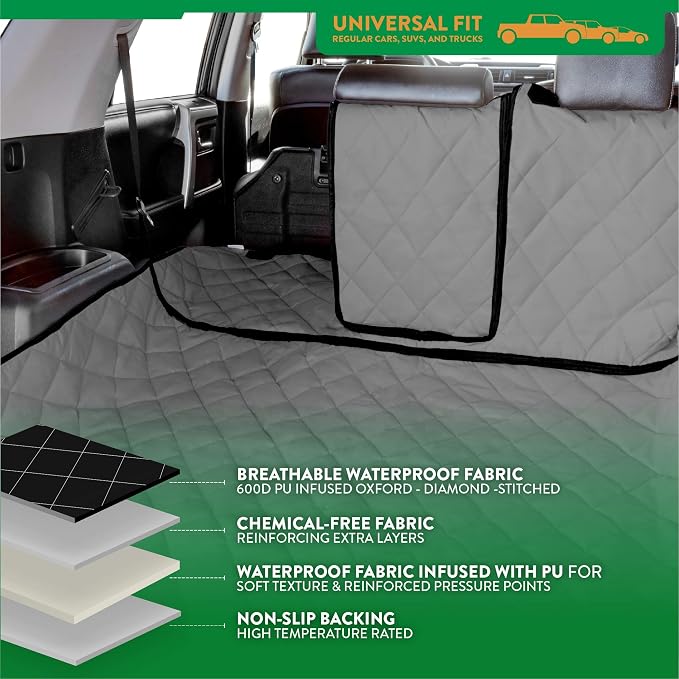 Plush Paws Products Convertible Cargo Liner | Diamond Stitching | Washable & Waterproof Dog Cargo Protection | Cover Car, Truck, & SUV | Nonslip, Tear Resistant Pet Cargo Cover | Regular Grey - Image 5