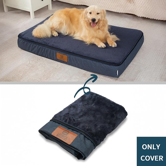 LIROCE Washable Dog Bed Cover Replacement, XXL Wrap-Around Zipper Cover for Orthopedic Memory Faom Dog Bed (48x30x6 inches), Navy - Image 3
