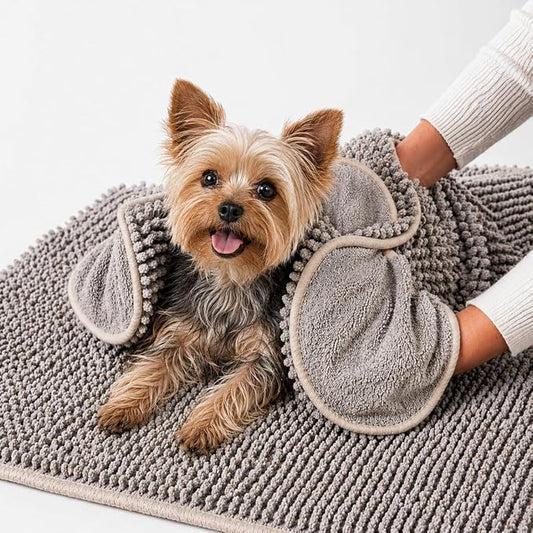 Pet 2-in-1 Dog Towel & Mat – Transforms from Drying to Bath Mat, Ultra Soft, Absorbent & Quick-Drying, Machine Washable Dog Towels with Detachable Non-Slip Mat and Hand Pockets (Small) by petuate