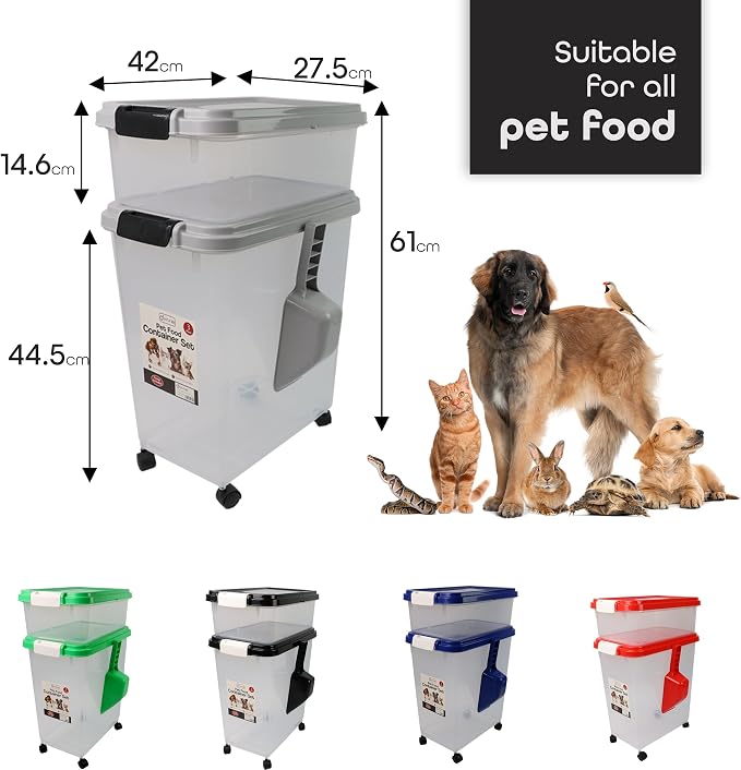 DIVCHI 3-Piece Airtight Pet Food Storage Container With Plastic Measuring Scoop Treats For Pet Dog Cat Animal Dry Food Dispenser With Casters Wheels (GREY) - Image 5