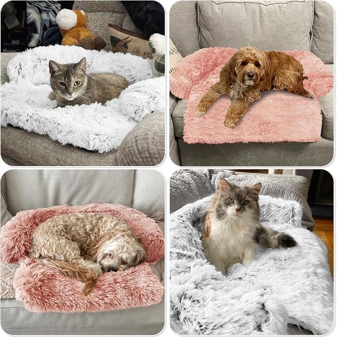 GGIB Calming Dog Bed Fluffy Plush Dog Mat for Furniture Protector with Removable Washable Cover for Large Medium Small Dogs and Cats (XS (31"x23.5"x5"), Pink) - Image 7