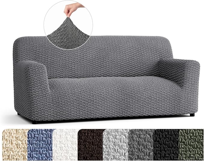 PAULTO BY GA.I.CO. Stretch Sofa Slipcovers – Soft Elastic Fabric Couch Cover for Armchair Loveseat 3-Seater & 4-Seater Sofa Cover – Non-Slip Furniture Protector Washable - Dark Grey (64"-85" Wide) by PAULATOBYGAICO