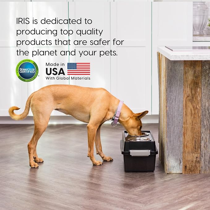 IRIS USA Dog Bowls Elevated with Storage, 9" H Raised Feeding Station with Airtight Food Container Holds Up to 13 lbs, Dog Bowl Stand for Small Dogs, Indoor Pet Feeder, Smoke/Black - Image 4