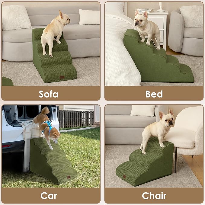 EHEYCIGA Curved Dog Stairs Ramp for High Beds 22.6" H, 5-Step Dog Steps for Small Dogs and Cats, Pet Stairs for High Bed Climbing, Non-Slip Balanced Pet Step Indoor, Olive Green - Image 7