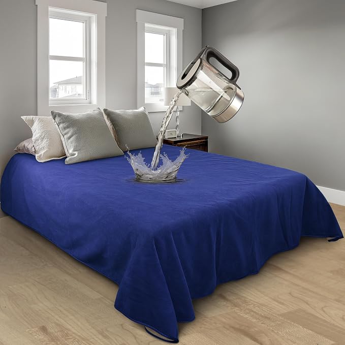 Catalonia Waterproof Bed Blanket, Washable Reversible Furniture Protector | Navy/Taupe Double-Sided Fleece, Leakproof Protection for Bed, Sofa and Couch, Resists Spills, Stains and Everyday Messes - Image 2