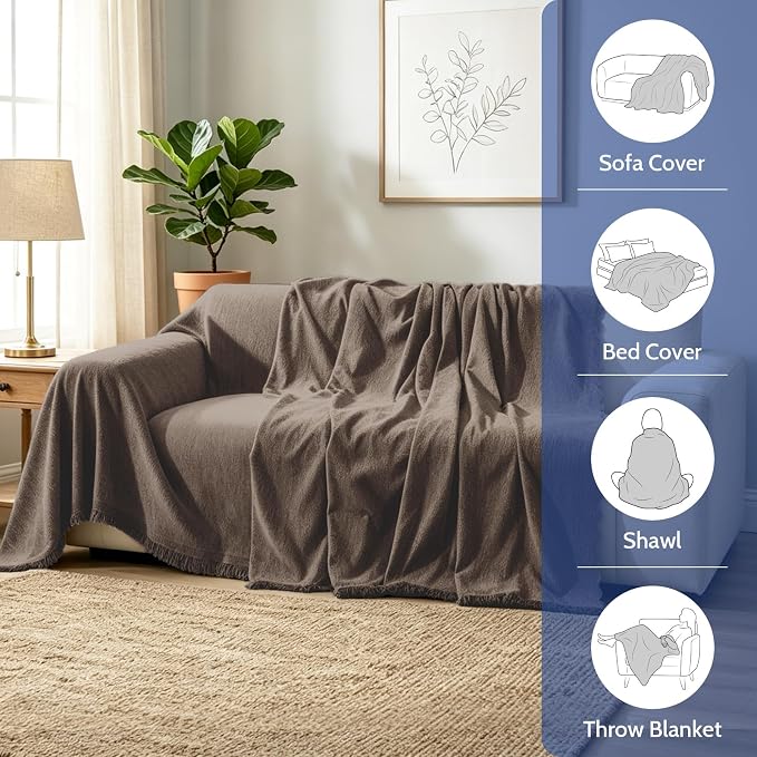 Chenille Couch Cover for Dogs, Boho Sofa Cover Washable Couch Cover, 3 Cushion Sofa Cover, Pet Throw Blankets for Couches with Tassel Furniture Protector Covers,71"×134",Coffee - Image 7