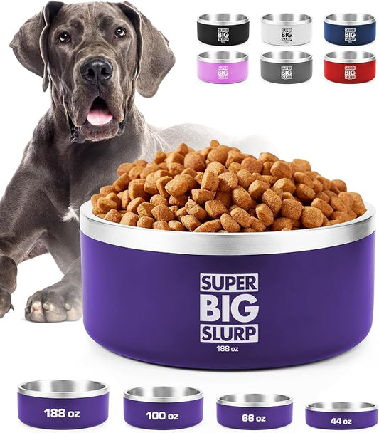 Tuff Pupper Heavy Duty Insulated Dog Bowl | Double Wall Stainless Steel Dog Food Dish | Non-Slip Spill Proof Dishwasher Safe Cat Bowl | Water Dish for Feeding Large Medium Small Pets (188oz, Purple) by TuffPupper