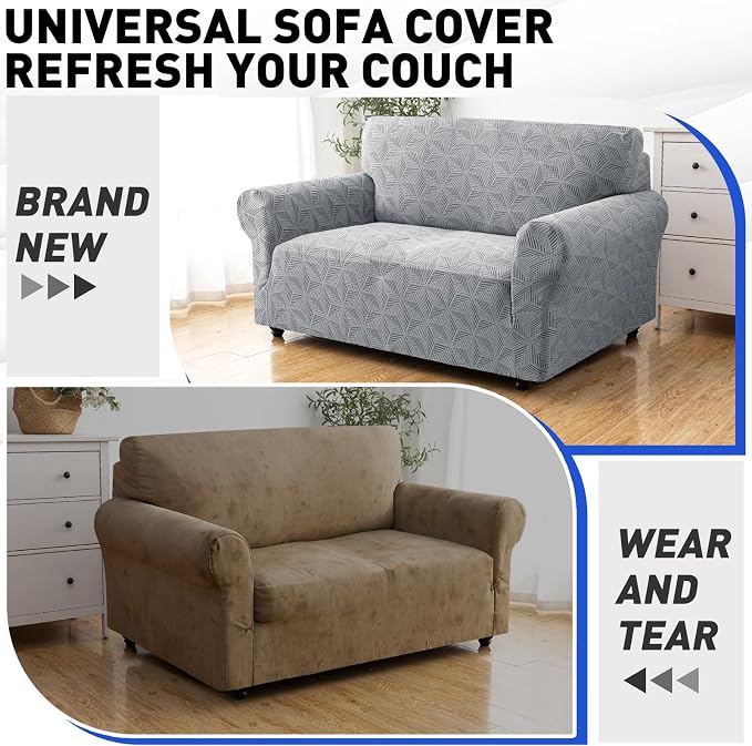 YEMYHOM 1 Piece Stretch Chair Sofa Slipcovers Couch Covers for 1 Seat, Jacquard Armchair Covers with Non-Slip Elastic Bottom, Thickened Furniture Protector for Dogs Pets kids (Small, Light Gray） - Image 7