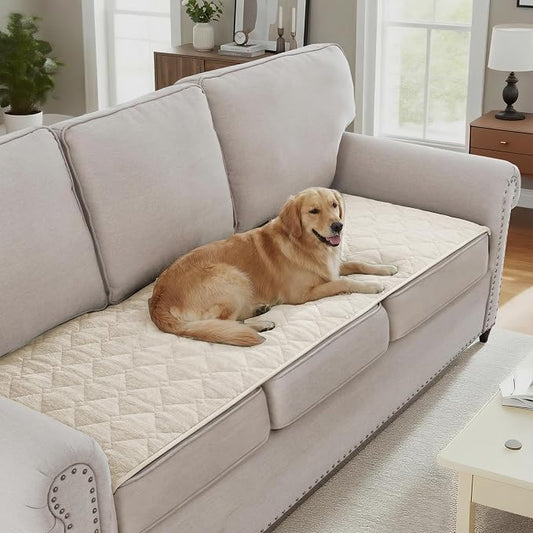 H.VERSAILTEX Couch Cover Chenille Pet Fuzzy Sofa Covers for 3 Cushion Couch Anti Slip Washable Sofa Slipcovers with Strap Soft Couch Protector Cover for Dogs Cats Kids(27.6" x 82", Ivory) by HVERSAILTEX