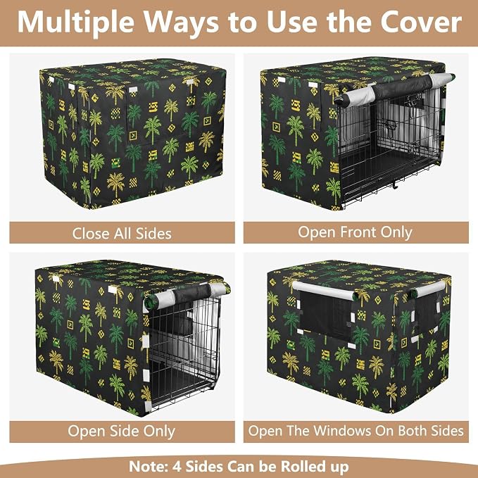 Dog Crate Cover Kennel Cover for Dog Cages Breathable for Wire Cage Indoor Outdoor Jamaican Tropical Tree Black - Image 5