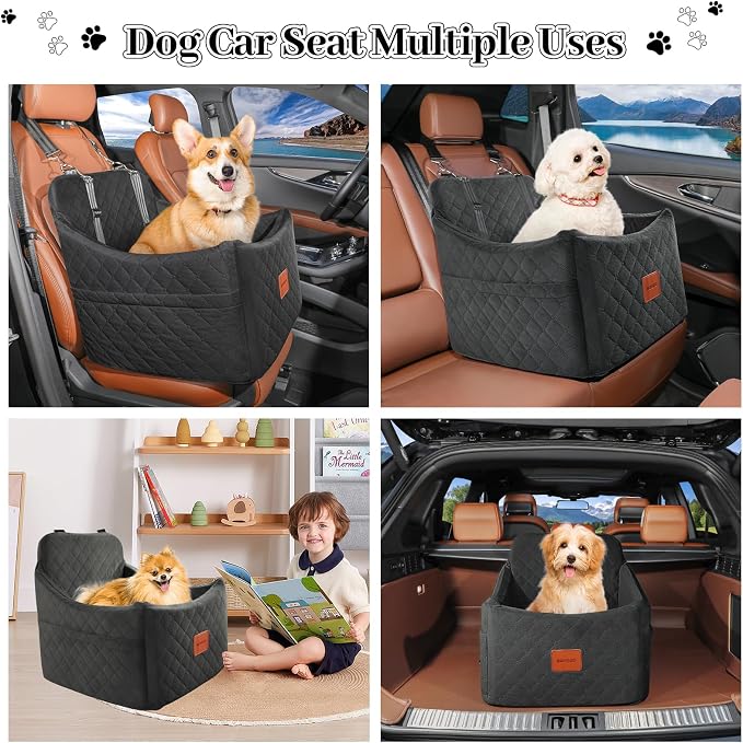 Small Dog Car Seat, Memory Foam Dog Booster Car Seats with Thick Cushion for Medium Dogs Under 35lbs, Detachable Washable Pet Seat with Storage Pockets,2 Safety Belts (Black, Medium) - Image 7