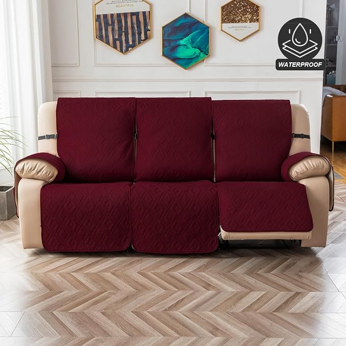 Genina Waterproof Reclining Couch Cover for 3 Seater Non-Slip, Washable Sofa Covers for 3 Cushion, Furniture Protector for Dogs Pets Kids (Wine Red, Recliner) - Image 8