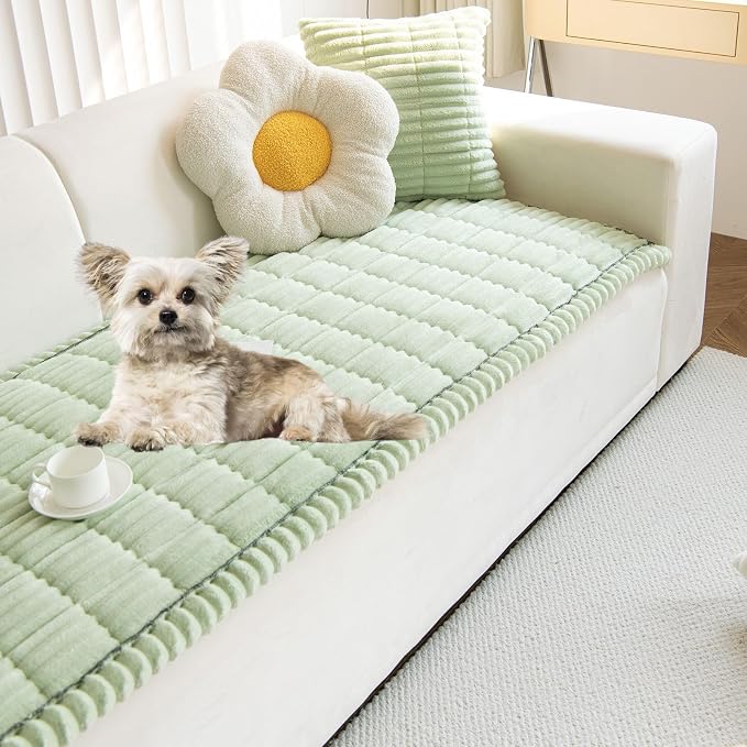 Faux Fur Plush Dog Couch Cover 3D Stripe Fuzzy Sofa Cover Non-Slip Fluffy Dog Bed Cover Pet Blanket Sofa Couch Furniture Protector for Puppy Large Dog Cat (Green,31"x31") by WelcometoXSlive
