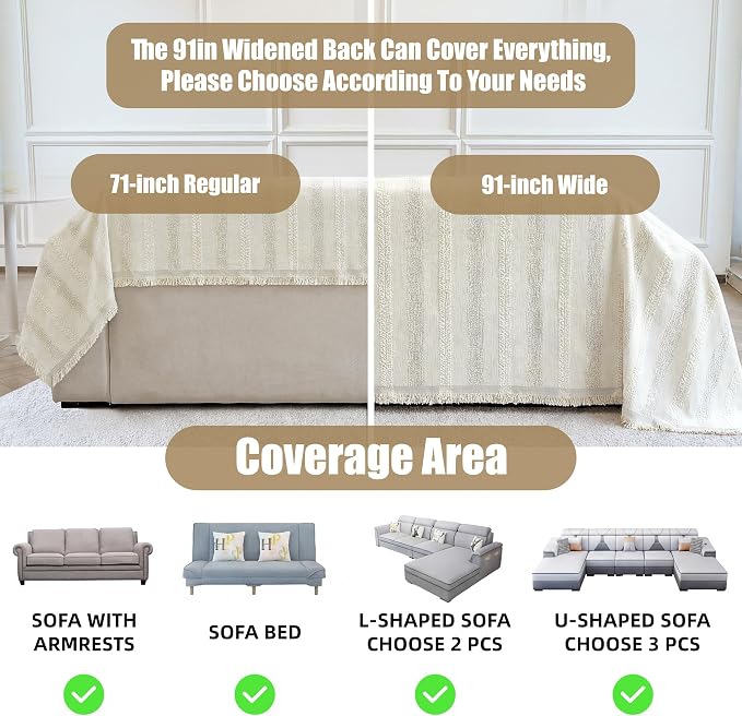 Couch Cover for Dogs Washable Sofa Cover, Sectional Couch Covers, Sofa Covers for 2 Cushion Couch, Non Slip Stripe Sofa Slipcovers Furniture Protector (Beige, 91 * 71) - Image 6