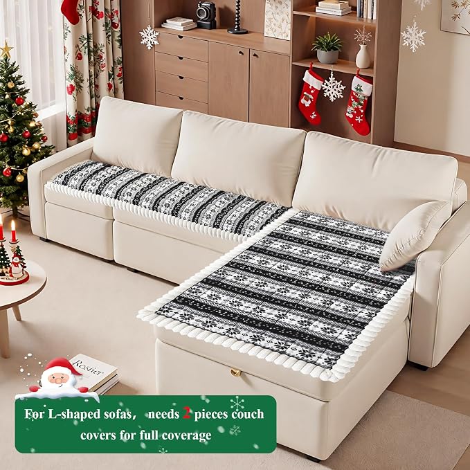 VClife Fuzzy Anti-Slip Dog Couch Cover for Christmas, Black, 27.6 x 70.9 | Soft Thick Couch Covers for 3 Cushion Couch Sofa Pet Friendly, Scratch Resistant Sofa Cover Washable Dog Furniture Protector - Image 6