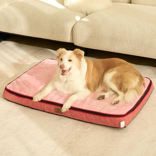 LIORCE Memory Foam XL Dog Bed - 4” Thick Orthopedic Beds for Extra Large Dogs - Waterproof Dog Bed with Removable Washable Cover & Wrap-Around Zipper - Ultimate Comfort and Easy Maintenance, Pink by LIORCE