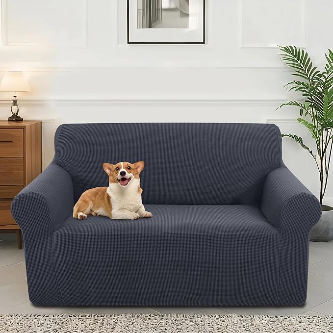 Stretch loveseat Covers Washable Sofa Slipcover, Dark Gray | 1 Piece Couch Covers for Sofa Furniture Protector with Non Skid Foam and Elastic Bottom for Kids, Dogs by LuxshareHome