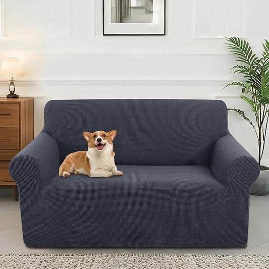 Stretch loveseat Covers Washable Sofa Slipcover, Dark Gray | 1 Piece Couch Covers for Sofa Furniture Protector with Non Skid Foam and Elastic Bottom for Kids, Dogs by LuxshareHome
