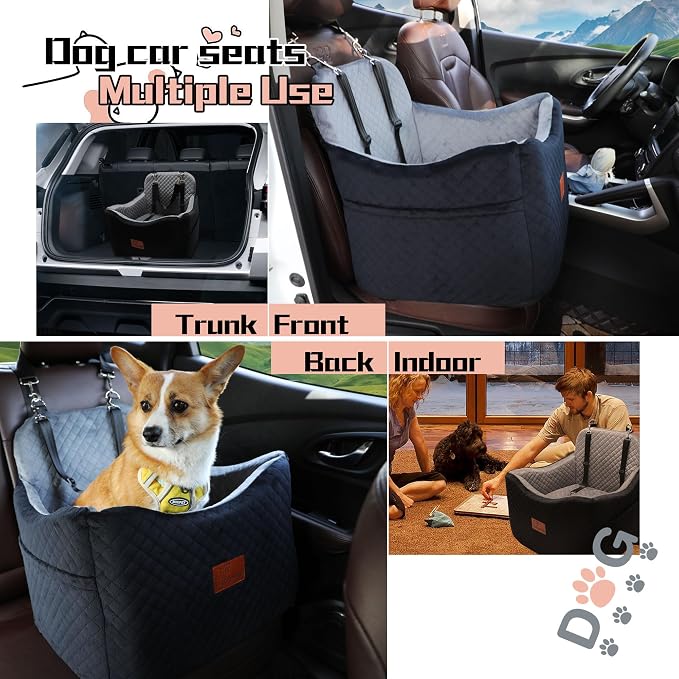 Dog Booster Car Seat for Dogs under 35lbs,Elevated Pets Seat with Safety Strap,Ultra Soft Fabric and Memory Foam Car Dog Bed,Safety,Comfy,Non-Slip&Washable Carseat Cushion for Travel,Cars,SUV.(H-Grey) - Image 5