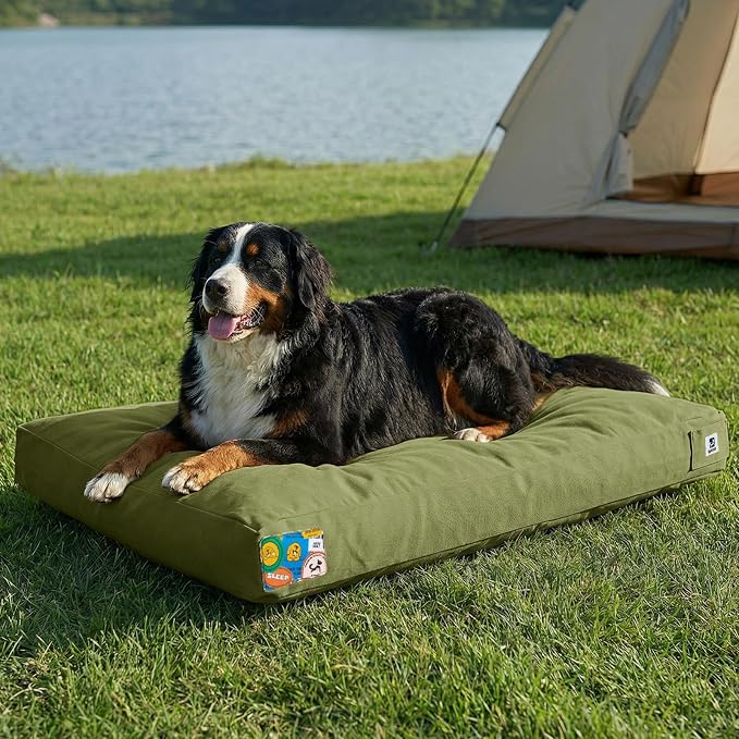 Sytopia 47 Inch Canvas Outdoor Dog Bed for XXL Dogs, Durable Dog Bed with Waterproof Machine Washable Removable Cover, Indoor Patio Pet Pad for Crate, Green by Sytopia