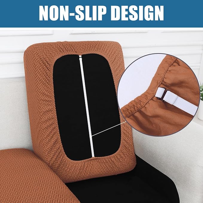 Smiry Waterproof Couch Cushion Covers, L Shape Sectional Couch Covers | Stretch Jacquard Chaise Lounge Sofa Slipcover, Washable Elastic Furniture Protector for Pets, Chaise, Rust - Image 3