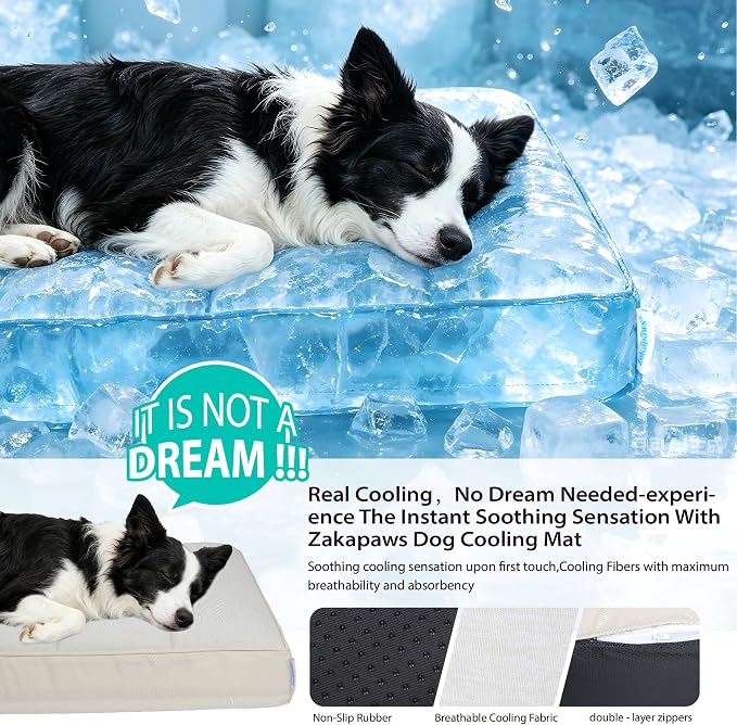 Cooling Dog Bed for Large Dogs - Orthopedic Pet Beds with Memory Foam, QMAX>0.5, Waterproof Removable Washable Cover for Hot Weather, Dark Beige, 35" L x 23" W x 3" H - Image 3