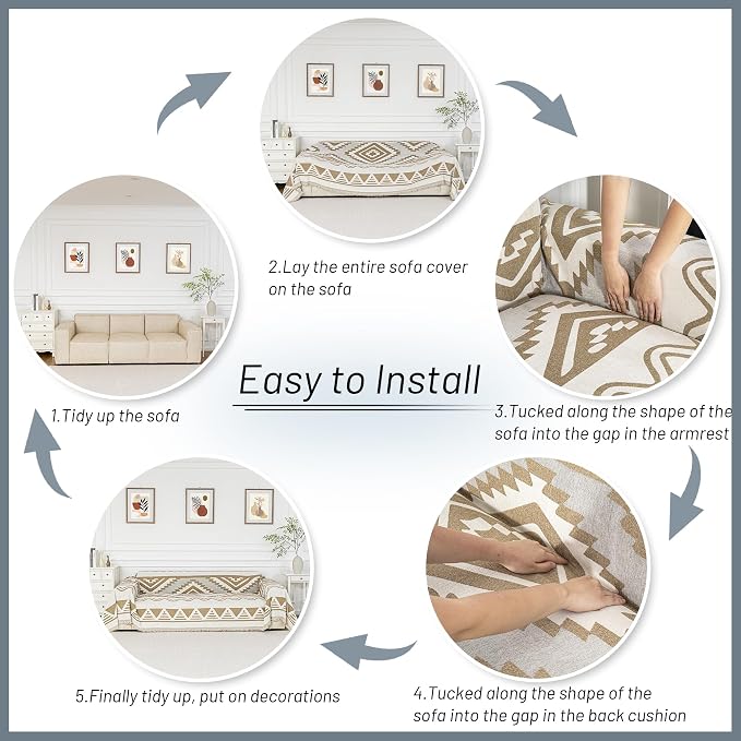 MYSKY HOME Couch Cover for Sectional Sofa Set for Dog Cat Pets Couch Cover 3 Seat Sofa Chenille Boho Geometric Furniture Sofa Cover Washable Couch Protector Multi-Use Couch Covers Blanket,71" X134" - Image 6