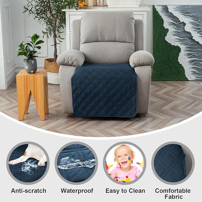Genina Waterproof Recliner Chair Covers, Recliner Cover for Dog Pets Friendly, Washable Antislip Reclining Chair Cover Furniture Protector, Sofa Slipcover for Living Room(23.6inch/Peacock Blue) - Image 5