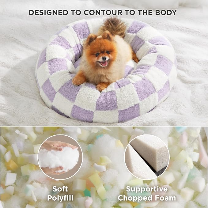 LE SURE Shown on TV Donut Small Dog Bed - Round Cat Beds Indoor Anti-Anxiety Calming Gift for Pets, Cute Modern Home Decor Beds with Jacquard Shaggy Plush & Anti Slip Bottom, 23 Inch, Purple - Image 4