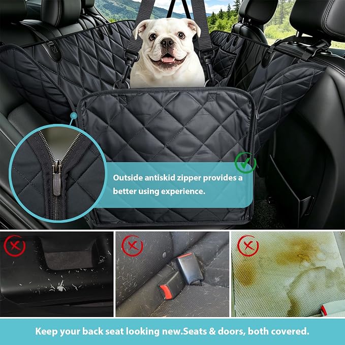 Dog Car Seat Cover for Back Seat | Mesh Window & Safety Belt | 100% Waterproof Dog Hammock for Safe Travel with Side Door Protectors | Non-Slip, Scratchproof Pet Rear Seat Cover for Car, SUV,Truck - Image 3