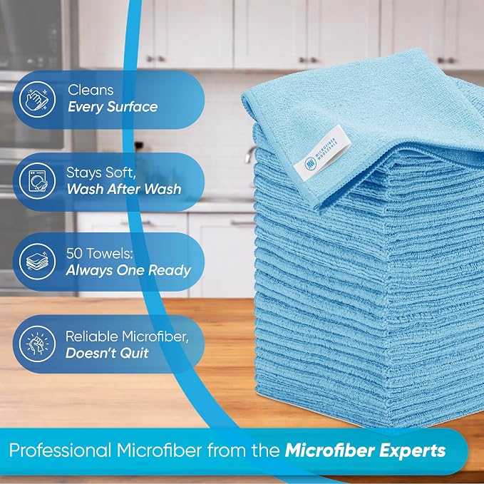 Bulk 16" x 16" All Purpose Microfiber Towels Wholesale - Case Quantity (200 Count) | Large | No Fraying | High Density Microfiber | Zero Chemical Cleaner | Long-Lasting (Green) - Image 2