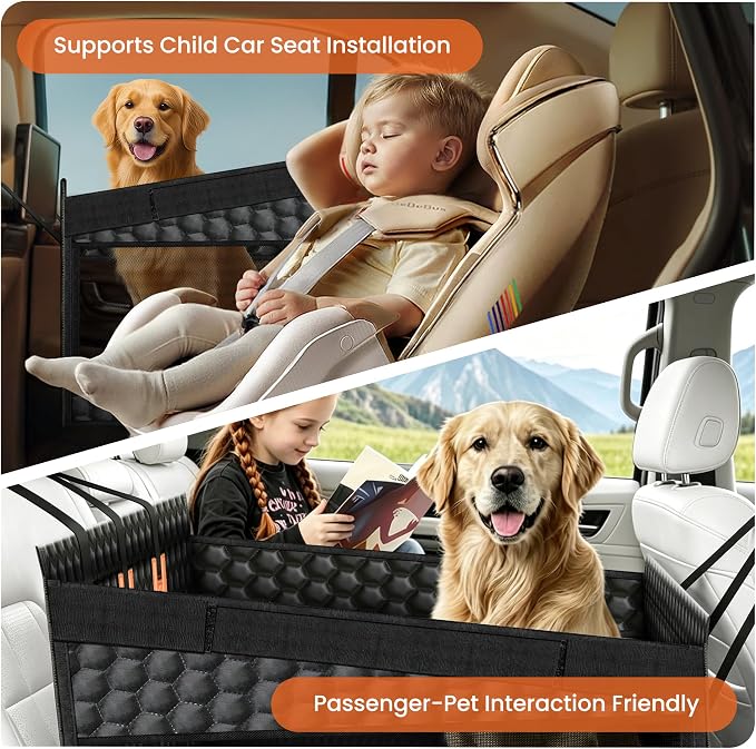 Large Dog Car Seat Cover Hammock Backseat, Waterproof Hard Base PU Leather | Universal Fit for Car SUV & Truck, Scratchproof, Nonslip, Mesh Window, Machine Washable, Side Flaps, Easy Install, Heavy Duty - Image 8
