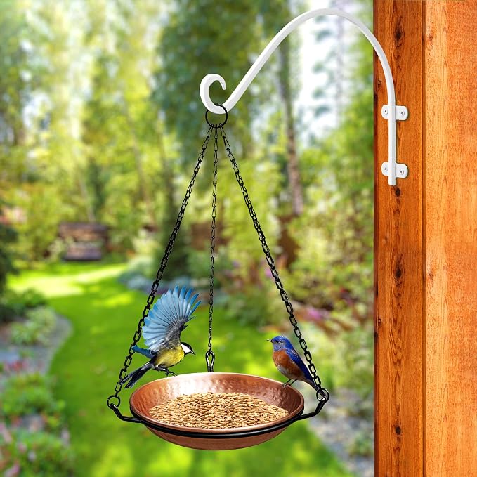 Monarch Abode Hanging Bird Bath & Bird Feeder for Outdoors – Pure Copper Hand Hammered Birds Bath Bowl w/ 17-inch Detachable Iron Chain, Birdfeeder and Birdbath for Outdoors Garden Backyard - Image 2