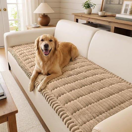 decorUhome Couch Cover for Dogs, Non Slip Fuzzy Thick Pet Sofa Protector | Pet Friendly, Machine Washable, Fits 3-Cushion Sofa, Protects Against Pet Hair & Daily Messes, Khaki, 27.6" x 70.9" by decorUhome