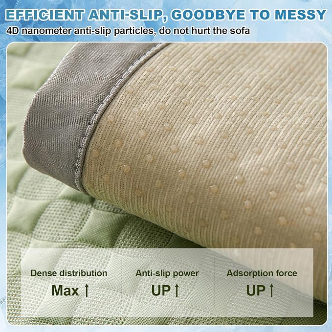 OTOB Cooling Couch Cover Washable Anti Slip Furniture Protector, 1 Piece | Fresh Green, 43.3"x94.5", Premium Ice Silk Fabric, Modern Geometric, Soft, 3D Bionic Breathable, Sectional Sofa Slipcover - Image 6