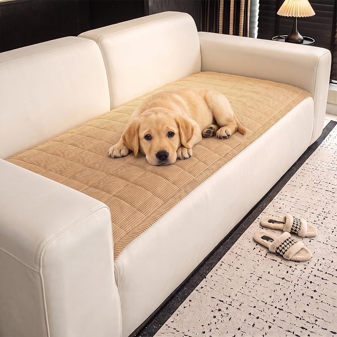 HAOYONG Couch Covers for Dogs Washable, Non Slip Fuzzy Durable Couch Covers for 3 Cushion Sofa Pet Friendly Furniture Protector Covers Dog Mat for Couches (Beige, 27.6"×82.7") by HAOYONG