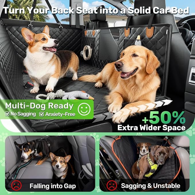 Zanch Heavy-Duty Dog Truck Seat Cover, Flat Solid Back Seat Extender for Multi Large Dogs, Hard Bottom Supports 450 lb, Waterproof Hammock Protector, XL for Full-Size Crew Cab Trucks & SUVs, Matte Blk - Image 2