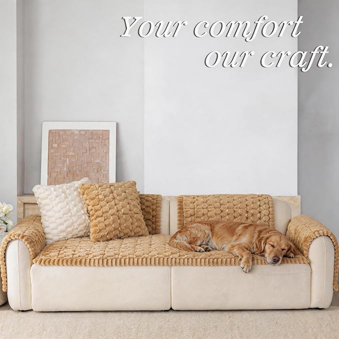 Upgraded Washable Non Slip Dog Couch Cover, Soft Thick Fuzzy Sofa Slipcover, Pet Friendly Furniture Protector for Sofa Couch(Khaki,28"x59") - Image 3