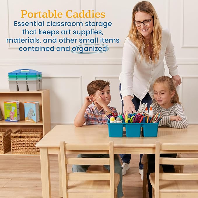 ECR4Kids 6-Compartment Large Plastic Caddy, Multipurpose Organization, Contemporary, 6-Pack - Image 3