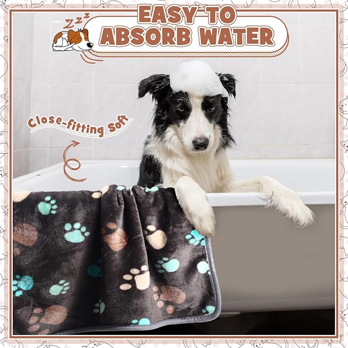 Tegeme 12 Pcs Pet Blankets 30 x 20 Inch Soft Fluffy Fleece Dog Cat Warm Paw Print Pattern Blankets Flannel Throw for Pets Dog Puppy Cat(Dark Gray, White, Camel) - Image 4