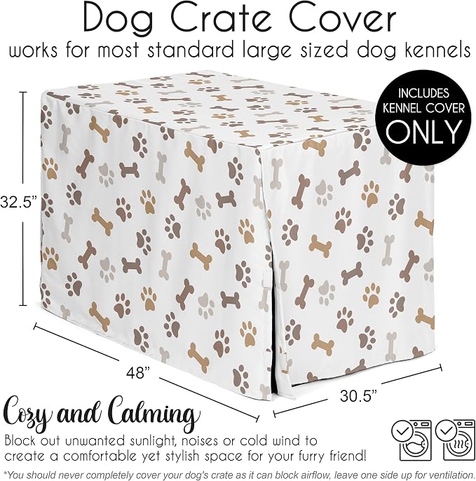 Sweet Jojo Designs 48in. Large Dog Crate Cover (Bones and Paw Prints) Pet Cage, Kennel Covers (Modern, Cartoon, Doggy, Puppy, Neutral, Paws Print, Whimsical, Brown, Tan, Grey, Taupe and Off White) - Image 5