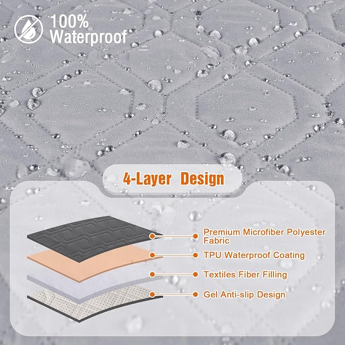 VANSOFY Waterproof Couch Cover for Pets, Light Gray, 72.4" | Non-Slip, Washable, Utility Pockets, Pet Friendly, Furniture Protector Slipcover for 3 Cushion Plus Couch - Image 6