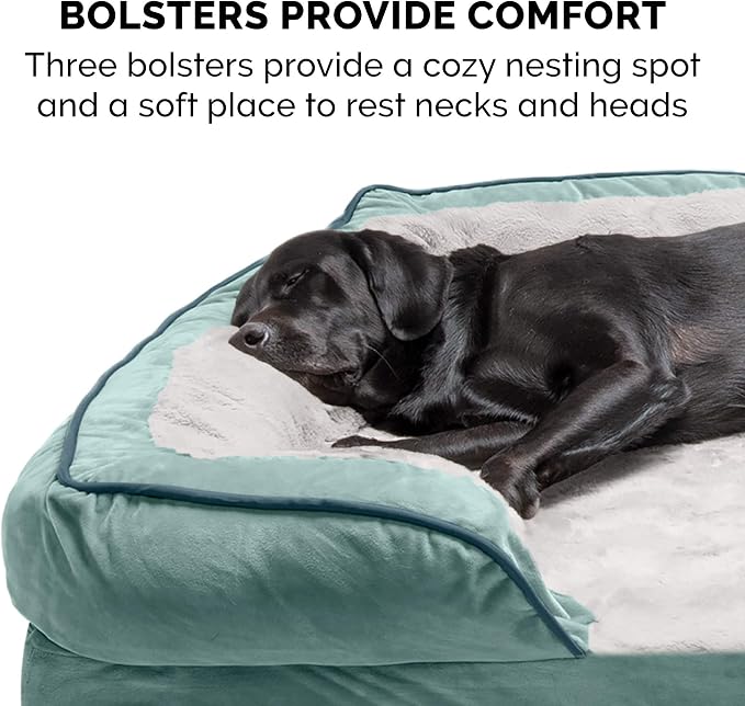 Furhaven Orthopedic Dog Bed for Medium/Small Dogs w/ Removable Bolsters & Washable Cover, For Dogs Up to 35 lbs - Plush & Velvet Waves Perfect Comfort Sofa - Celadon Green, Medium - Image 10