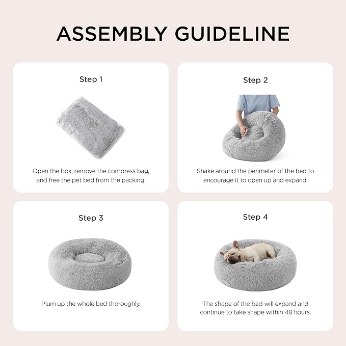 Bedsure Calming Small Dog Bed Donut Washable Cat＆Puppy Bed,23 inches | Fluffy Faux Fur Round Cuddler,Anti-Slip Bottom,Anti-Anxiety,Deep Sleeping for Large Cat & Pets Up to 25 Lbs,Pale Grey - Image 6