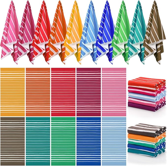 EBOOT 10 Pack Oversized Beach Towel Set Extra Large Pool Towels Microfiber Quick Dry Swim Blanket for Adult Women Men Face Hand Body Bath Travel Pool(Lovely Color,28 x 59 Inch,Stylish Stripe) by eBoot
