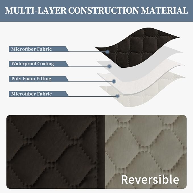 ISSUNTEX Double Protection 100% Waterproof Recliner Covers for Living Room, Reversible Furniture Protector Recliner Couch Sofa Slipcover for Dogs, Pets, Kids (Recliner, Chocolate/Beige) - Image 4